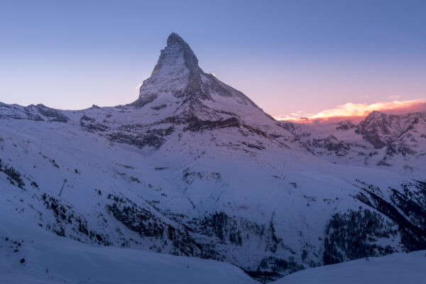 The Toblerone mountain at sunset.