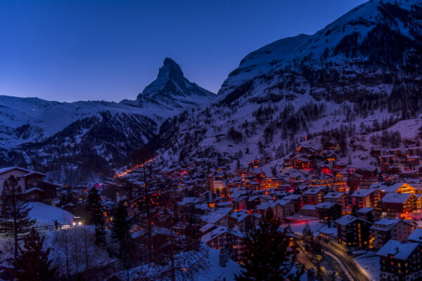 Night falls on Zermatt